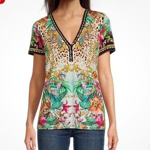 Johnny Was 'Janie Favorite Short Sleeve Henley Tee' Miller Tigre print Size XS